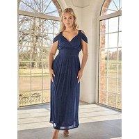 Yours Curve Metallic Mesh Cold Shoulder Dress - Blue