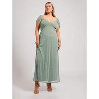 Yours Curve Metallic Mesh Cold Shoulder Dress - Green