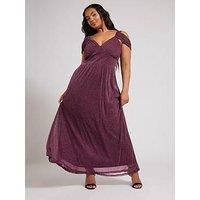 Yours Curve Metallic Mesh Cold Shoulder Dress - Purple