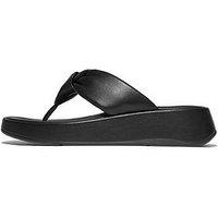 Fitflop F-Mode Knot Soft-Leather Flatform Toe-Post Sandals - All Black