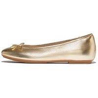 Fitflop Delicato Bow Soft Metallic-Leather Ballet Flats - Platino