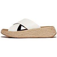 Fitflop F-Mode Espadrille Leather Flatform Cross Slides - Urban White
