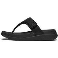 Fitflop F-Mode Go Adjustable Flatform Toe-Post Sandals - All Black