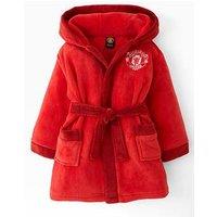Manchester United Fc Football Fleece Hooded Dressing Gown - Black