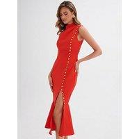 Lavish Alice High Neck Micro Shell Midi Dress - Red