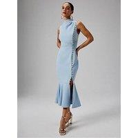 Lavish Alice High Neck Micro Shell Midi Dress - Blue