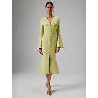 Lavish Alice Flared Micro Shell Button Long Midi Dress - Green