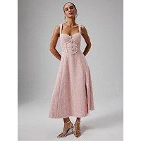 Lavish Alice Sequin Boucle A-Line Pearl Embellished Midi Dress - Pink