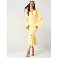 Lavish Alice Flared Micro Shell Button Long Midi Dress - Yellow