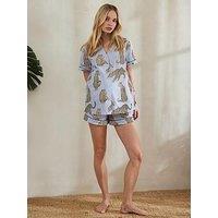 Chelsea Peers Maternity Short Button Up Set In Seersucker - Stripe Leopard