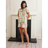 Chelsea Peers Cotton Flamingo Stripe Short Pyjama Set - Green