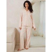 Chelsea Peers Long Button Up Pyjama Set In Jersey Cotton - Pink Stripe