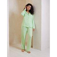 Chelsea Peers Button Up Long Pyjama Set - Plain - Green