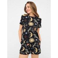 Chelsea Peers Crew Neck Short Set Celestial Zebra - Navy