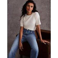 Mint Velvet Cream Fluffy Knitted T-Shirt - White