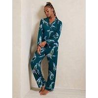 Chelsea Peers Long Button Up Pyjama Set - Whale Coral Reef Print