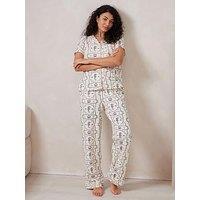 Chelsea Peers Short Sleeve Shirt And Regular Long Bottoms Pyjama Set - Seahorse Scarf Print