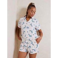 Chelsea Peers Dolphin Print Button Up Short Pyjama Set Dolphin Print - White/Blue