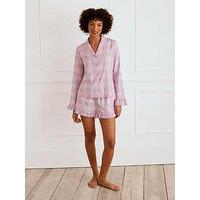 Chelsea Peers Ruffle Trim Gingham Short Pyjama Set - Lilac