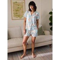 Chelsea Peers Boho Stripe Zebra Print Short Pyjama Set - Blue