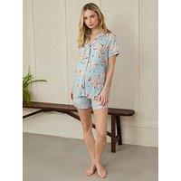 Chelsea Peers Maternity Boho Stripe Zebra Print Short Pyjama Set - Blue