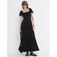 River Island Puff Sleeve Tea Mid Dress - Black