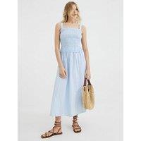 River Island Shirred Midi Dress - Blue