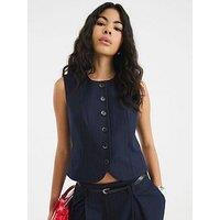 River Island High Neck Fitted Waistcoat - Navy