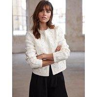Mint Velvet Cream Lace Knit Jacket - White
