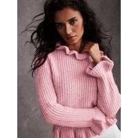 Mint Velvet Wool Blend Ruffle Detail Jumper - Pink