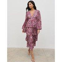 Pretty Lavish Ashton Ruffle Midi Dress - Coral Abstract