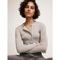 Mint Velvet Rib Polo Knit Top - Grey