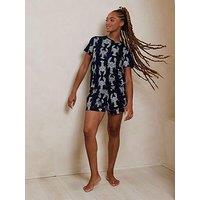 Chelsea Peers Sketch Lobster Print Crew Neck Short Pyjama Set - Navy