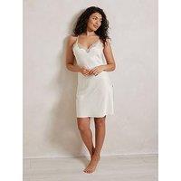 Chelsea Peers Strappy Cami Satin Dress With Lace Trims Plain - White