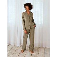 Chelsea Peers Button Up Long Pyjama Set In Jersey Cotton - Green