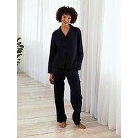 Chelsea Peers Button Up Long Pyjama Set In Jersey Cotton - Navy