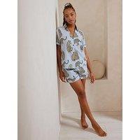 Chelsea Peers Short Button Up Set In Seersucker - Stripe Leopard