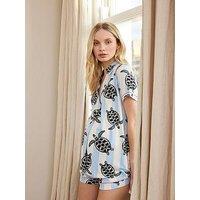 Chelsea Peers V Neck Button Up Short Pyjama Set - Turtle Stripe - Blue