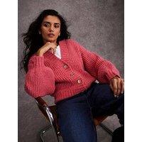 Mint Velvet Wool Blend Balloon Sleeve Cardigan - Pink