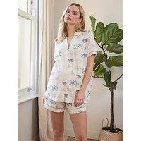 Chelsea Peers Maternity V Neck Button Up Short Pyjama Set - Colourful Animal Stampede