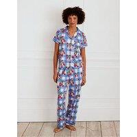 Chelsea Peers Cherry Crew Neck Short Pyjama Set - Blue Gingham