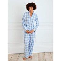 Chelsea Peers Long Button Up Pyjama Set - Blue Gingham