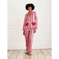 Chelsea Peers Long Button Up Pyjama Set With Heart Pockets - Stripe