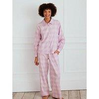 Chelsea Peers Organic Cotton Gingham Frill Long Pyjama Set