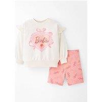 Barbie 2 Piece Frill Sleeve Sweat And Cycling Short Set - Pink