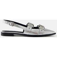 Mint Velvet Leather Buckled Flat Shoes - Silver