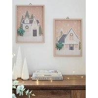 Very Home Set Of 2 Christmas Houses Wooden Art - Fsc Certified