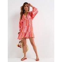 V By Very Printed Metallic Beach Mini Dress - Multi