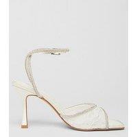 Quiz White Bridal Diamante Lace Heeled Sandal