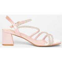 Quiz Wide Fit Pink Diamante Block Heels